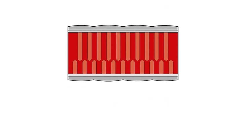 Eine Latex-Matratze ist in Liegezonen unterteilt durch verschiedene Lochstärken im Latexkern.