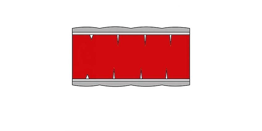 Die Matratze ist in Liegezonen unterteilt durch Einschnitte im Kaltschaumkern; je höher der Kern, desto besser die Körperanpassung